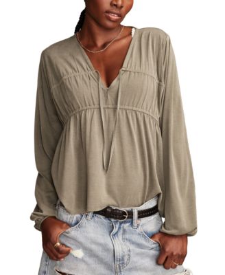 Lucky Brand - Women's Shirred Tie-Front Sandwash Top