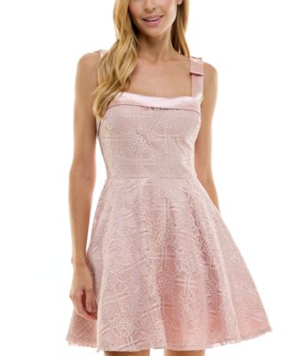 City Studios - Juniors' Floral-Lace Satin-Trim Mini Dress