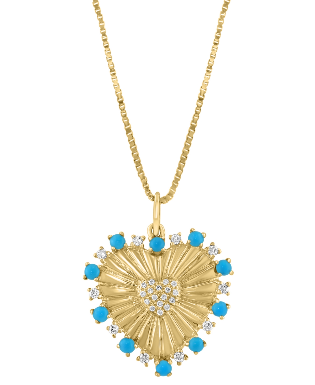 Effy Collection Effy Turquoise & Diamond (1/8 Ct. T.w.) Sunray Heart 18" Pendant Necklace In 14k Gold In Turquoise