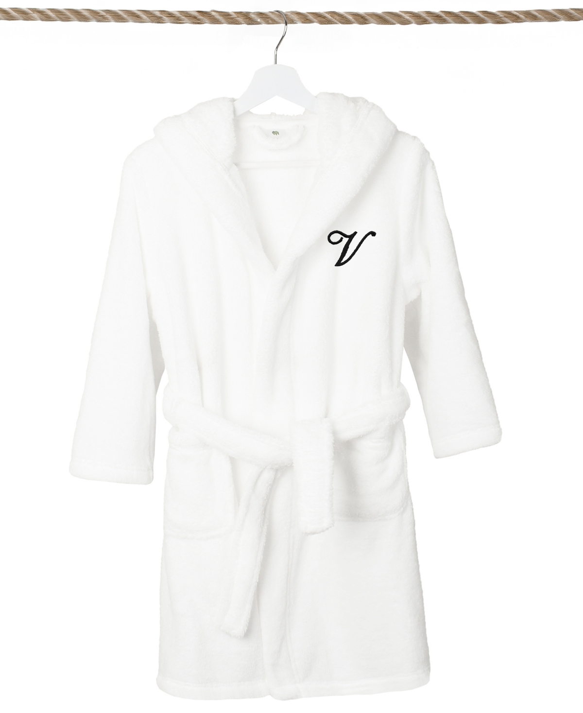 Linum Home Personalized Kids Super Plush Hooded Bathrobe In V White,black