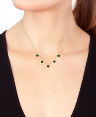 EFFY&reg; Malachite Heart Dangle Paperclip Link 16" Collar Necklace in 14k Gold