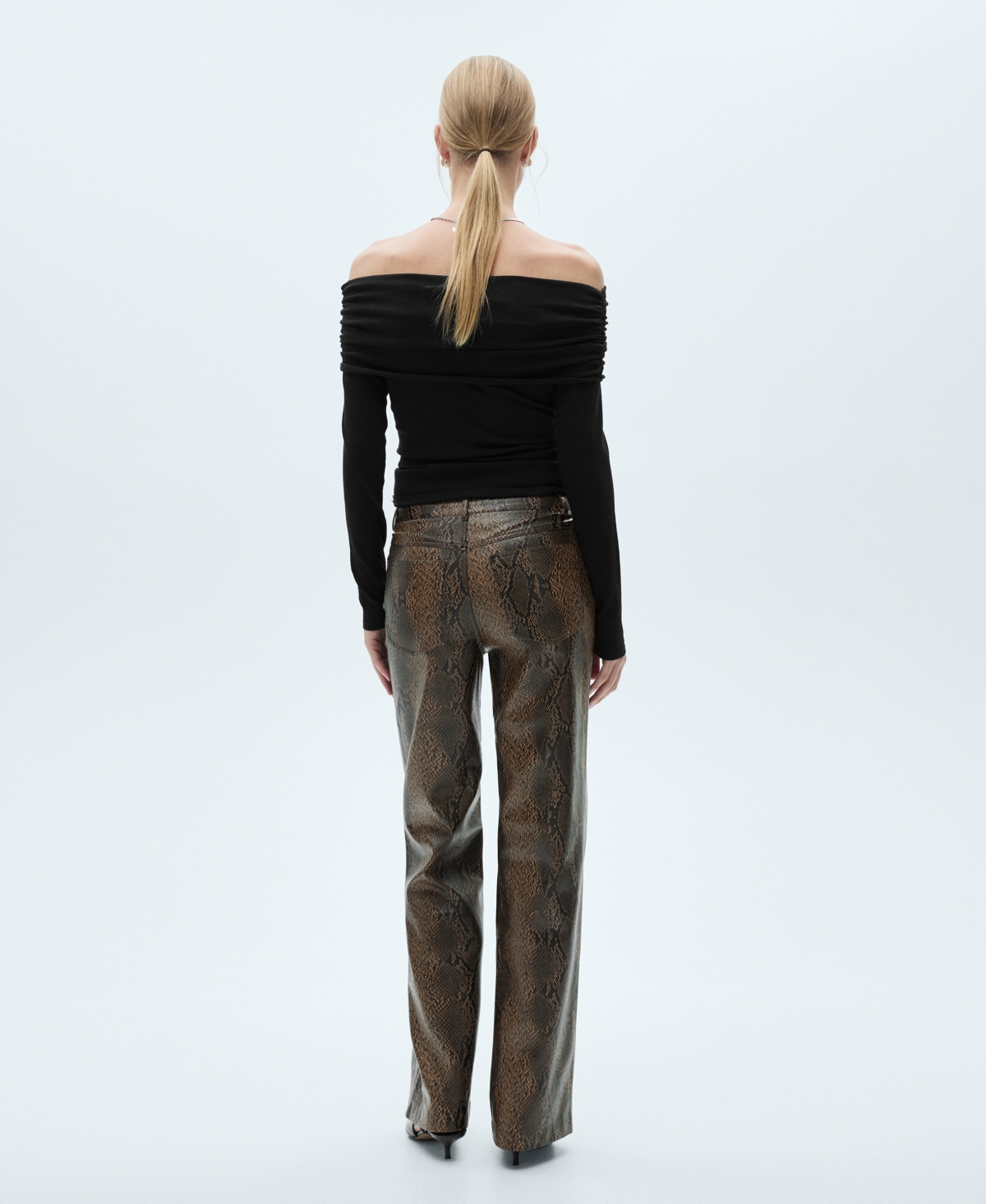 Shop Mango Women's Straight Snakeskin-effect Pants In Beige