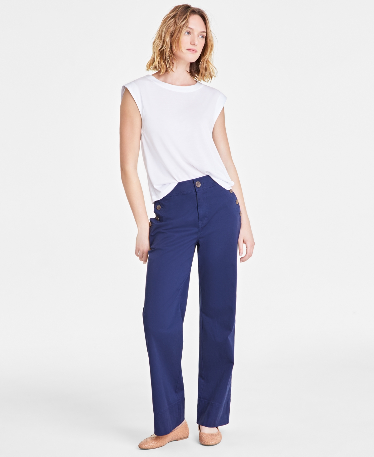 Women's Solid High-Rise Wide-Leg Sailor Pants, Exclusively at Macy's - Intrepid Blue