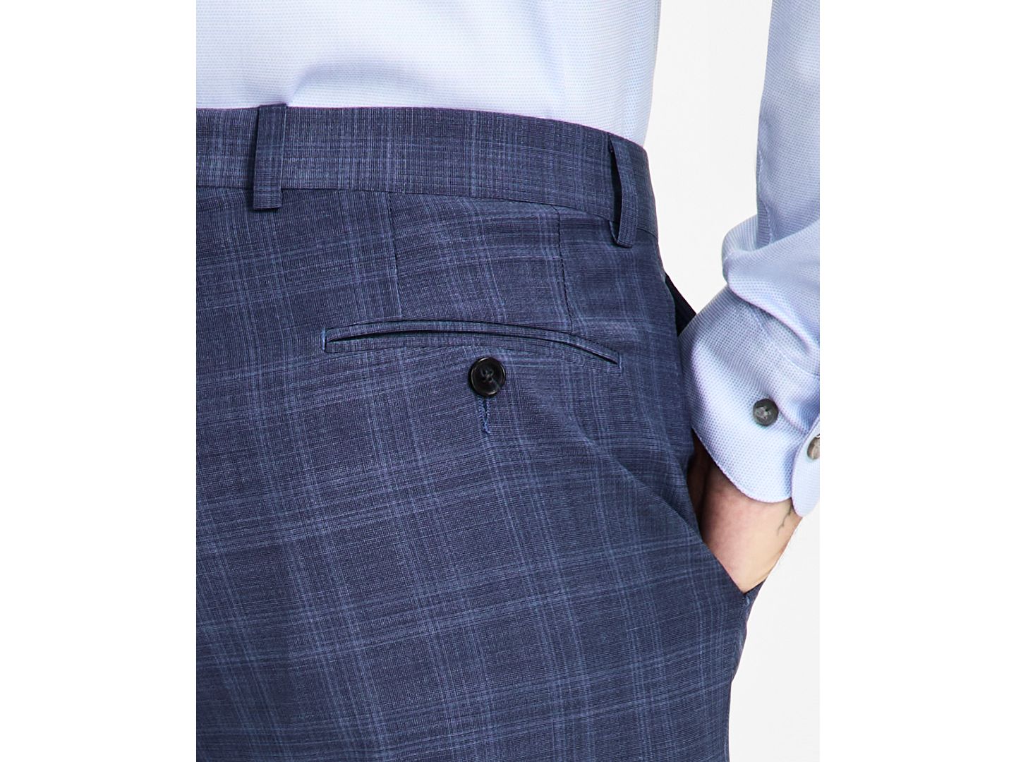 Мужские брюки Calvin Klein Slim-Fit Wool-Blend Plaid Suit, цвет: Синий — фото 7