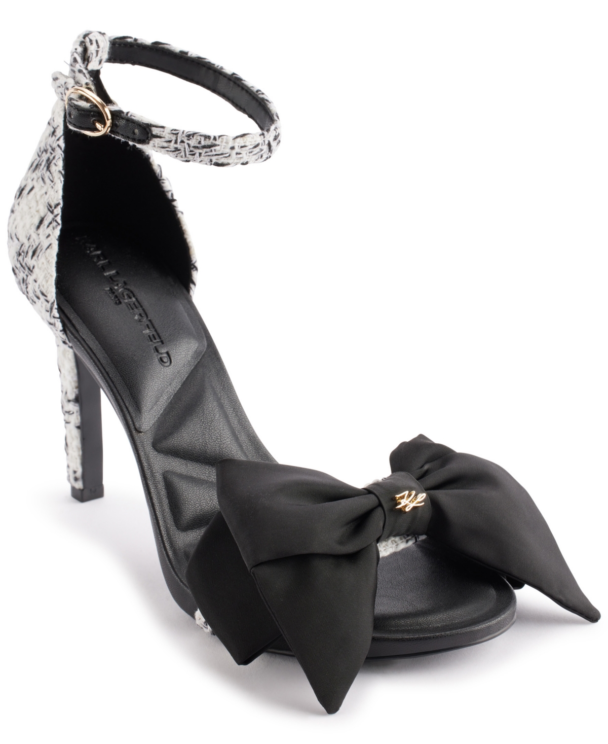 Karl Lagerfeld Paris Women's Kenz Bow Ankle Strap Dress Sandals - White/Black