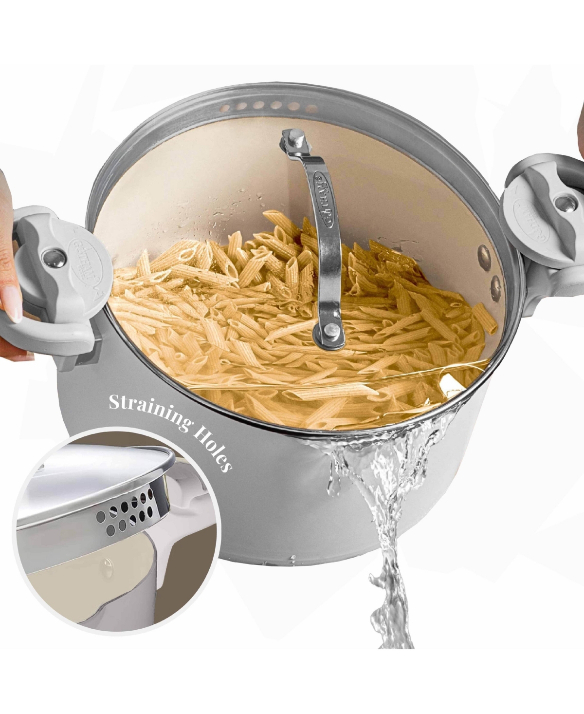 Gotham Steel qt. Ceramic Nonstick Pasta Pot with Built-in Strainer and Twist N Lock Handles