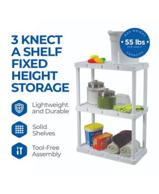 3 Shelf Knect-A-Shelf Fixed Height Light Duty Storage Unit,White