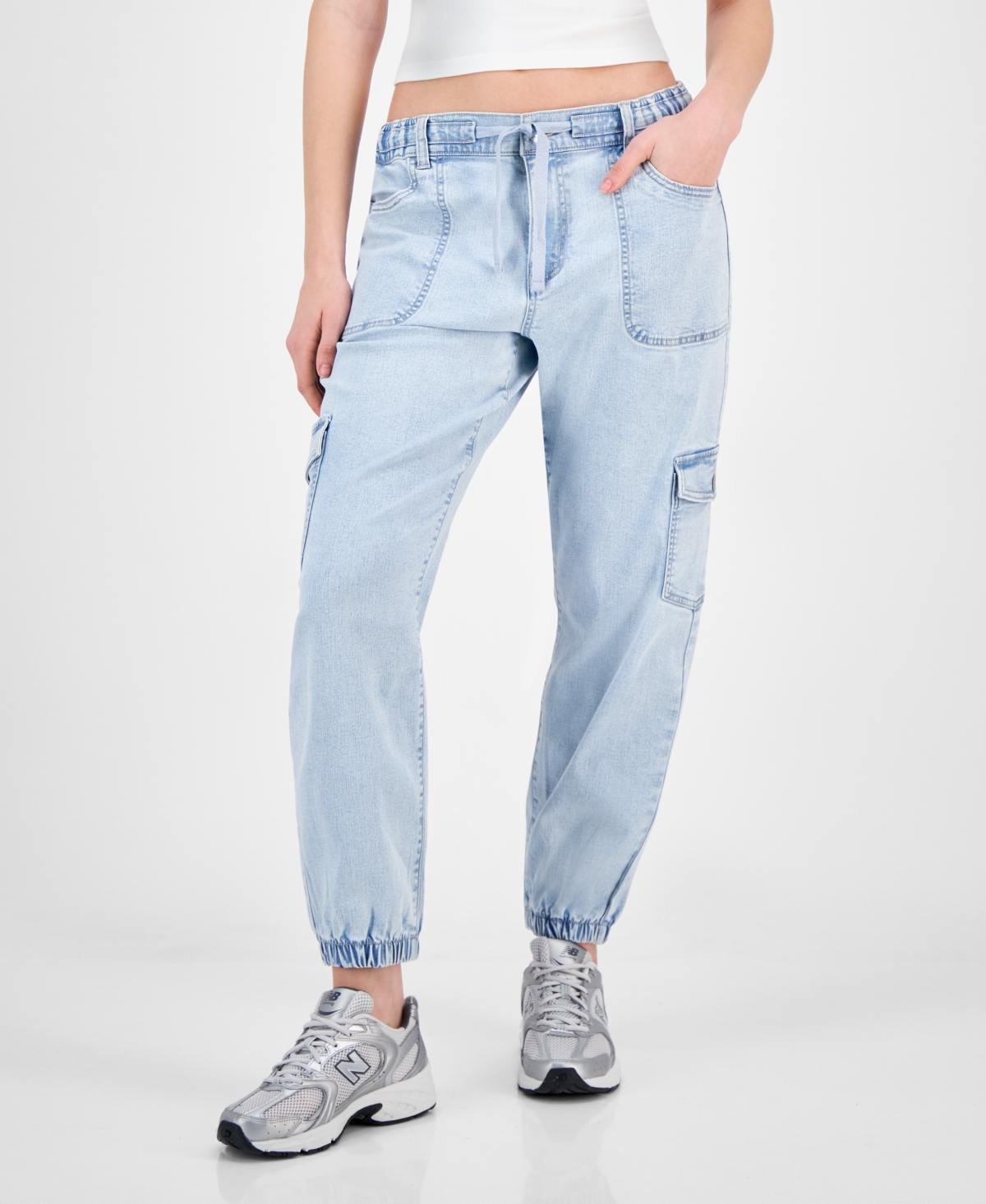 Celebrity Pink Juniors' Denim Cargo Joggers In Light