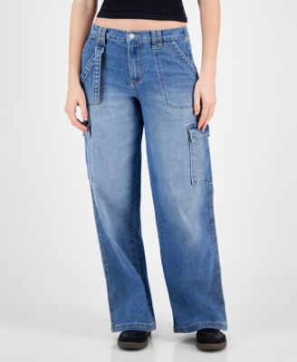 Juniors' Mid-Rise Wide-Leg Cargo Jeans