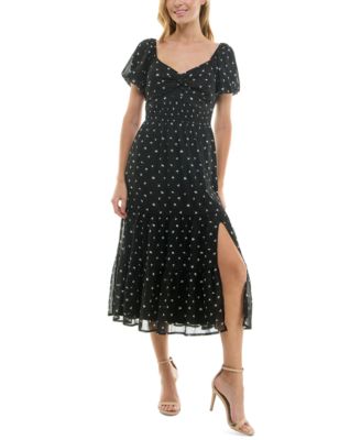 Trixxi - Juniors' Printed Puff-Sleeve Cutout-Back Midi Dress