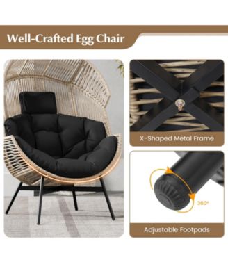 Wicker Oversized Egg Style Chair with Cushions and Headrest