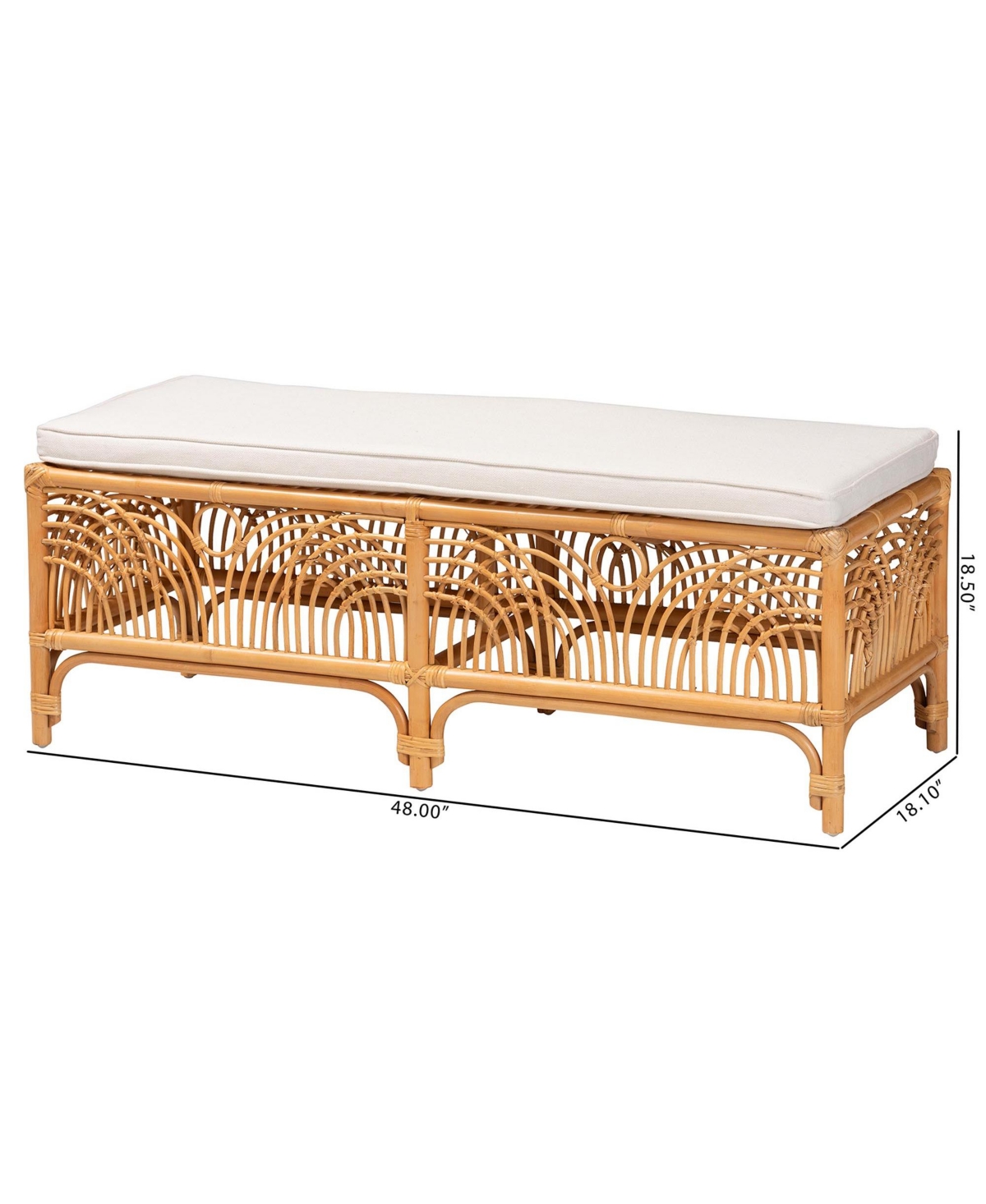 bali & pari Materra Modern bohemian Natural Brown Rattan Bench -light honey