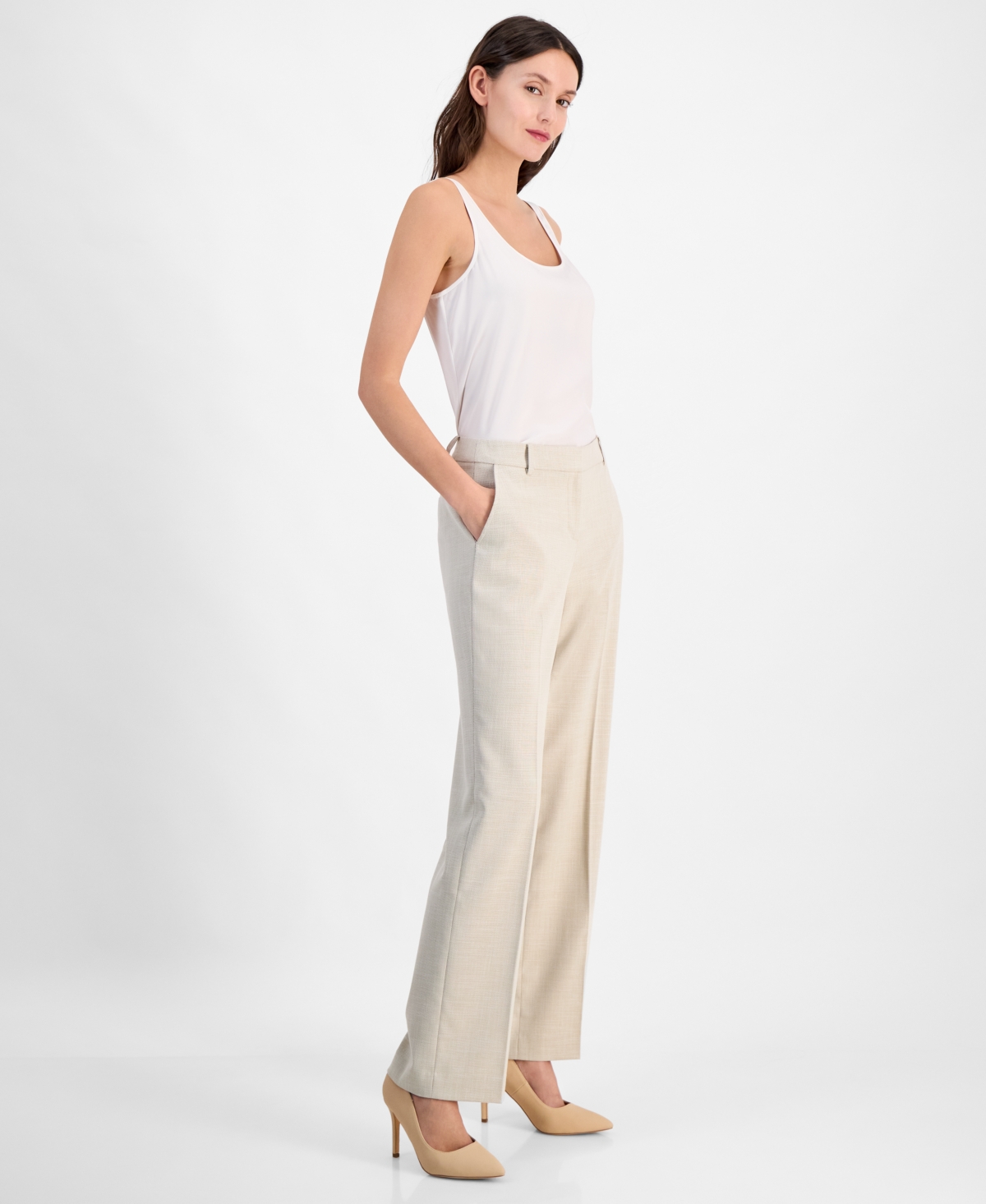 Shop Anne Klein Women's High-rise Wide-leg Pants In Canvas