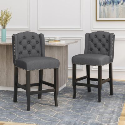 Set of 2 Wingback Counter Stools with Button-Tufted Back & Nailhead Accents-The Pop Home