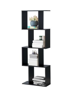 4 Tiers Wooden S-Shaped Bookcase for Living Room Bedroom Office