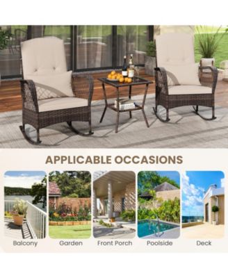3 Pieces Rocking Bistro Set with 2-Tier Table