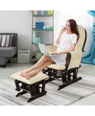 GOUUN Wood Glider and Ottoman Set with Padded Armrests and Detachable Cushion