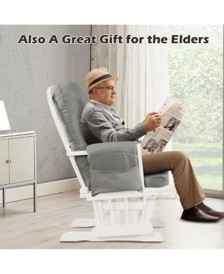 Wood Glider and Ottoman Set with Padded Armrests and Detachable Cushion