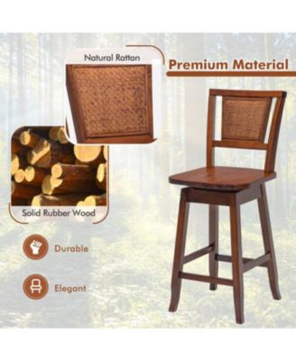 2 Pieces 24.5 Inch Bar Stools with Rattan Back and Swivel Seat