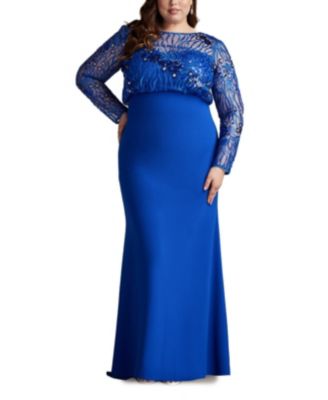 Plus Size Garnet Sequin Embroidered Blouson Gown