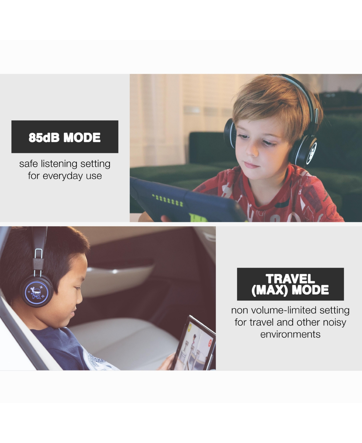 Mee audio KidJamz KJ55BT Safe Listening Bluetooth Wireless Headphones for Kids w/ Led Lights