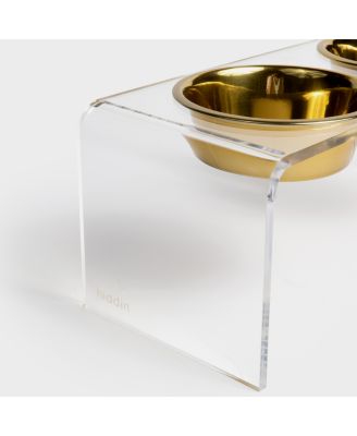 Medium Clear Double Bowl Pet Feeder, 1 Quart Gold Bowls