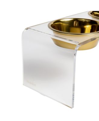 Medium Clear Double Bowl Pet Feeder, 1 Quart Gold Bowls