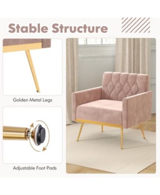 Modern Velvet Accent Chair with Button Tufted Back Metal Legs and Adjustable Foot Pads