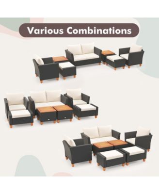 7 Pieces Patio Furniture PE Rattan Sectional Sofa Set with Armchairs and Table