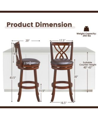 360° Swivel Counter Height Chairs with PU Leather Cushioned Seat and Footrests-30 inches