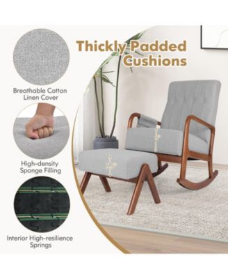 Rocking Chair with Ottoman, Solid Wood Frame and Padded Cushion