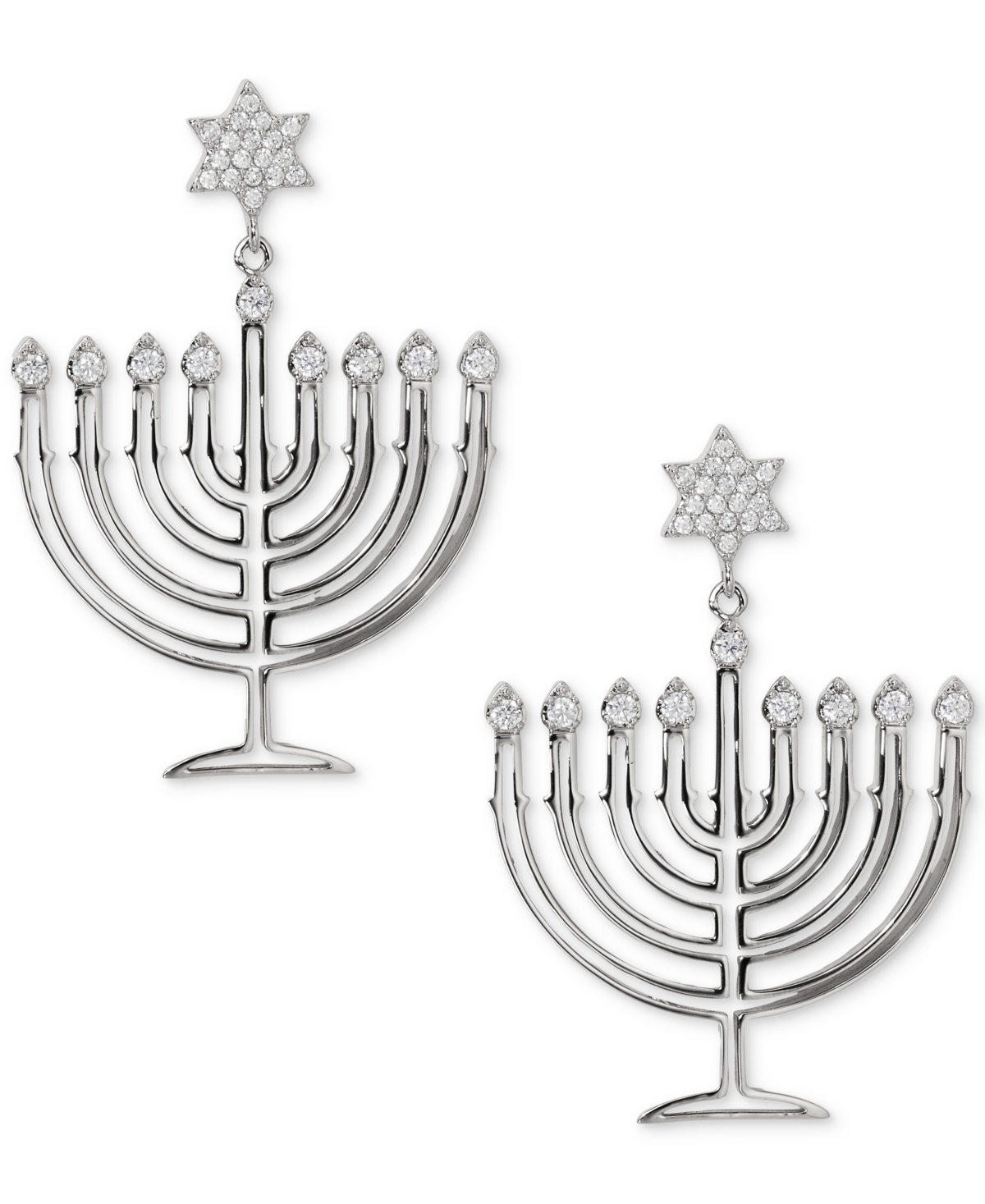 Ajoa Gold-tone Cubic Zirconia Polished Menorah Chandelier Drop Earrings In Rhodium