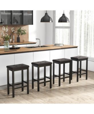 24 Inch Bar Stools with Padded Seat Footrest and Rubber Wood Frame