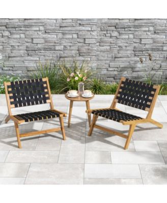 Indoor Patio Teak Wooden Chair with Woven Webbing Seat and Backrest