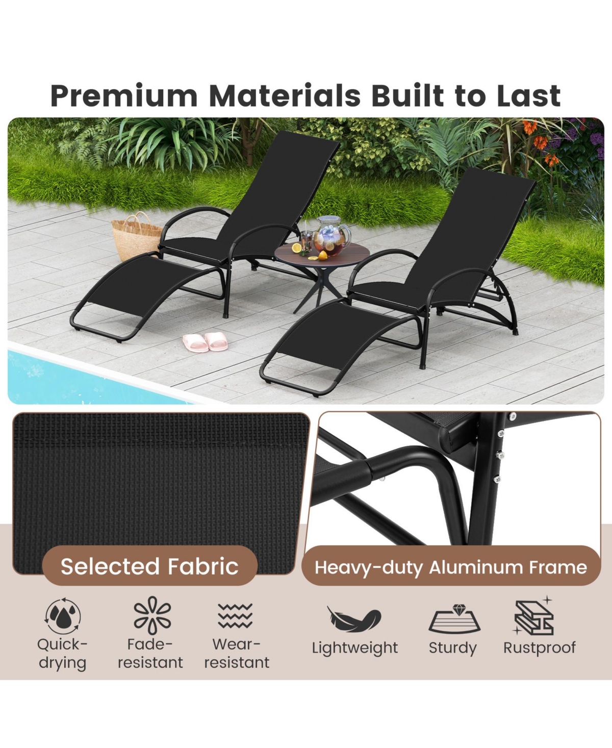 Gouun 2-in-1 Outdoor Rocking Chair with 4-Position Adjustable Backrest for Patio Porch Poolside