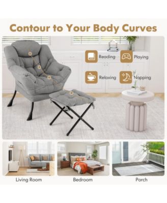 Modern Accent Chair with Folding Footrest and Head Pillow