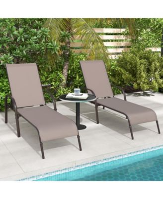 GOUUN 2 Pcs Outdoor Patio Lounge Chair Chaise Fabric with Adjustable Reclining Armrest