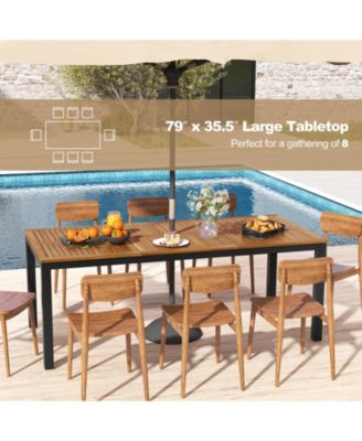 8-Person Outdoor Dining Table 79 Inch Acacia Wood Patio Table with Umbrella Hole