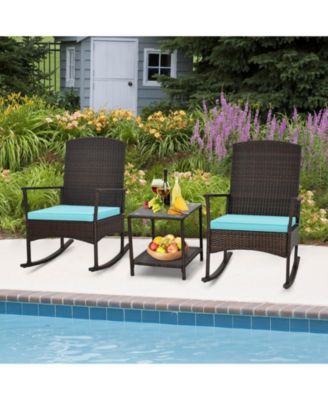 3 Piece Patio Rocking Set Wicker Rocking Chairs with 2-Tier Table