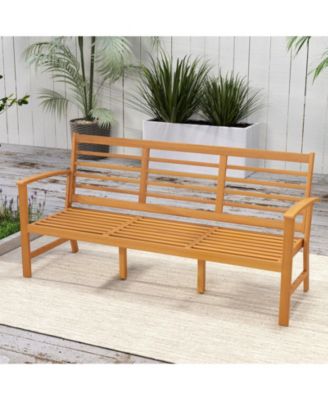 Patio 64 Inch Wood Bench with Seat Cushion and Slatted Seat for Backyard-Off