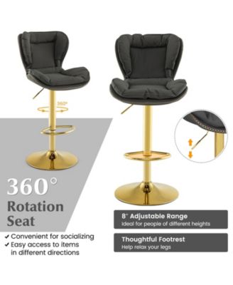 Set of 2 Swivel Bar Stools PU Leather Bar Chairs with Footrest and Curved Backrest