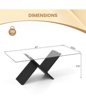 47 Inch Rectangle Glass Table Modern Center Table with Tempered Glass Tabletop