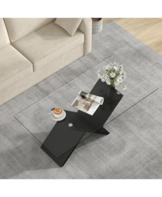 47 Inch Rectangle Glass Table Modern Center Table with Tempered Glass Tabletop