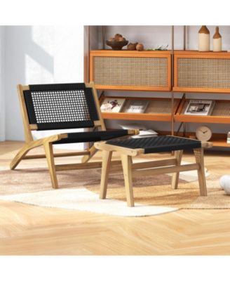 Mid Century Modern Accent Chair Farmhouse Handwoven Cordage with Ottoman