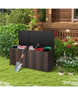 96 Gallon PE Wicker Outdoor Storage Box with 4 Wheels