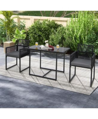 3 Pieces Outdoor Dining Set with Folding Backrest and Seat Cushions