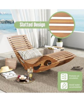 Acacia Wood Patio Rocking Sun Lounger Chaise Lounge with Ergonomic Curved Seat