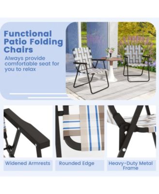 2 Pieces Folding Beach Chair Camping Lawn Webbing Chair-Cofee