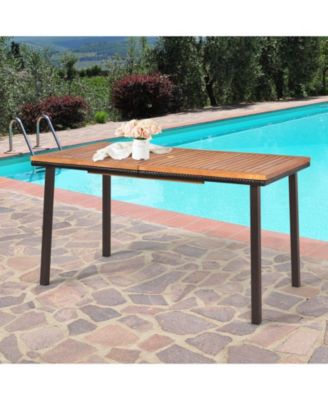 55 Inch Patio Acacia Dining Table with Umbrella Hole