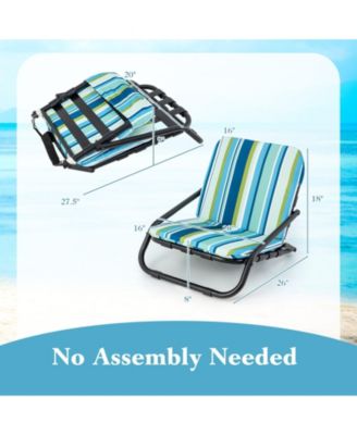 2 Pack Low Folding Beach Chairs for Adults with Cushion